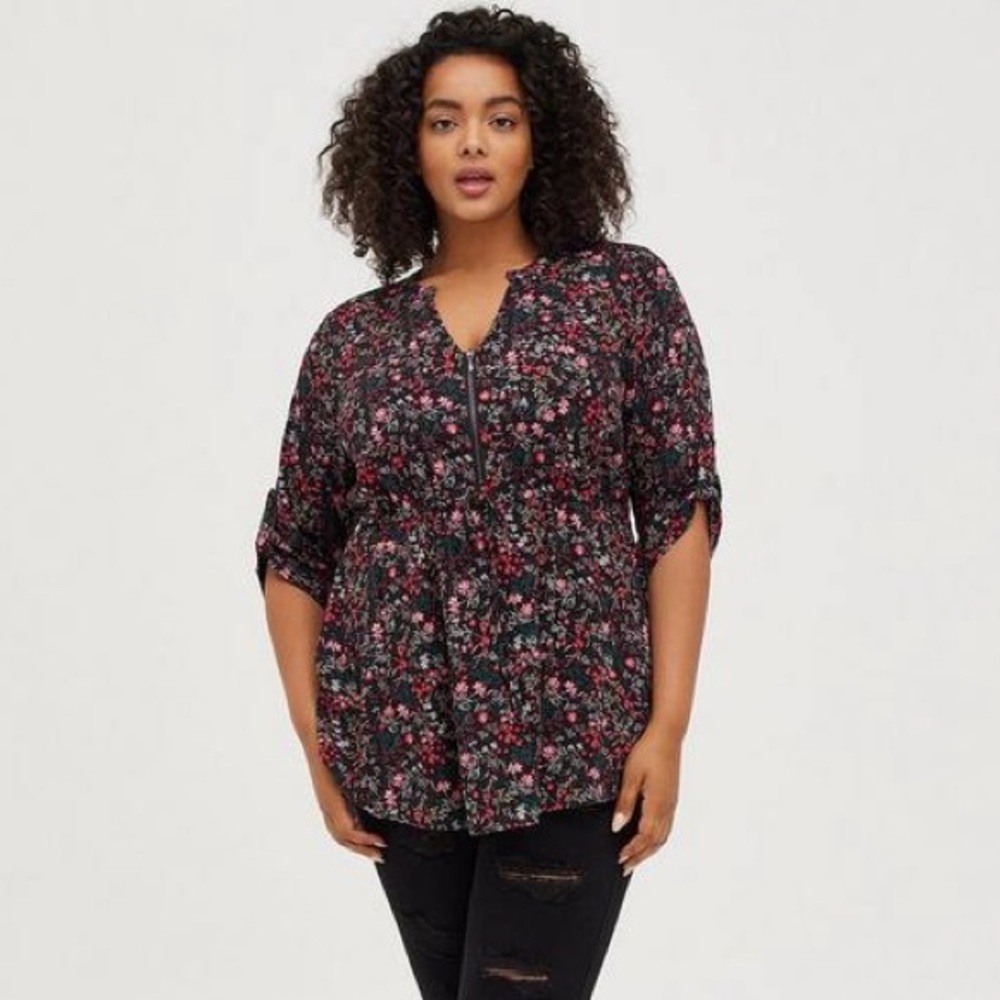 Torrid Babydoll Stretch Challis Zip-Front Tunic Top Size 4X